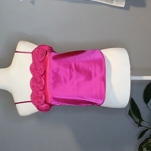 Thirty Thirty Pink Satiny Pullover Camisole with Fabric Floral Detail - Size S